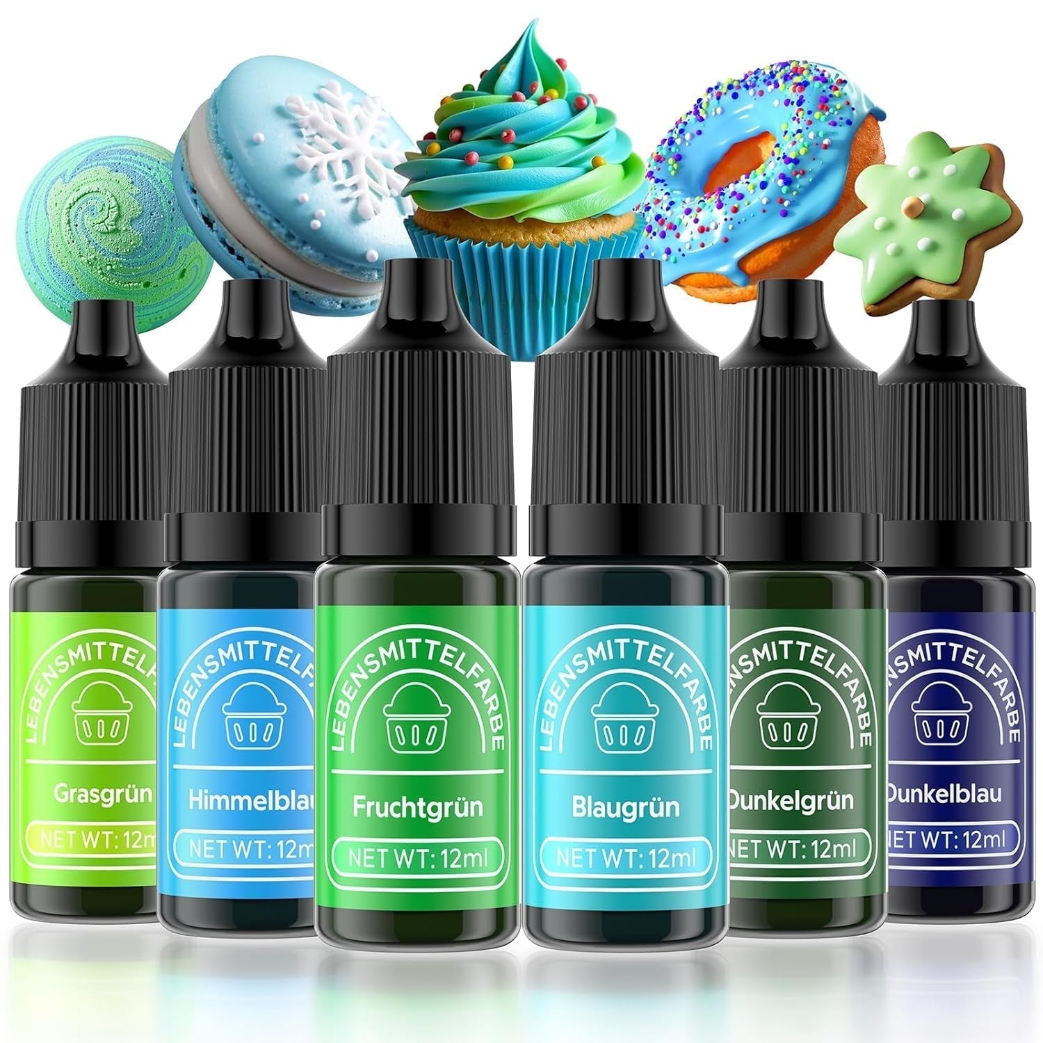 Colorant alimentar 6 culori x 12 ml, colorant alimentar lichid foarte concentrat pentru copt, set de coloranți alimentari pentru fondant, prăjituri de Crăciun, macarons, gogoși, fursecuri (curcubeu)