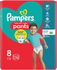 Scutece Pampers Baby-Dry, mărimea 8, 22 de unități, 19 kg+