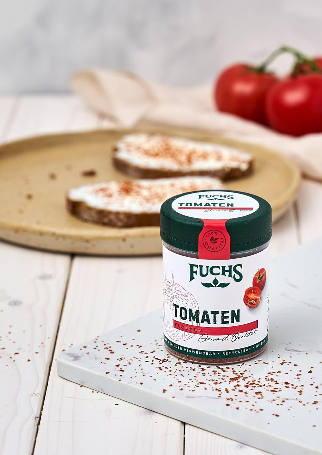 Fuchs Gewürze - Tomaten Flocken - Gewürz für Ofenfeta oder tomatigen Geschmack in Saucen - natürliche Zutaten - 40 g in wiederverwendbarer, recyclebarer Dose