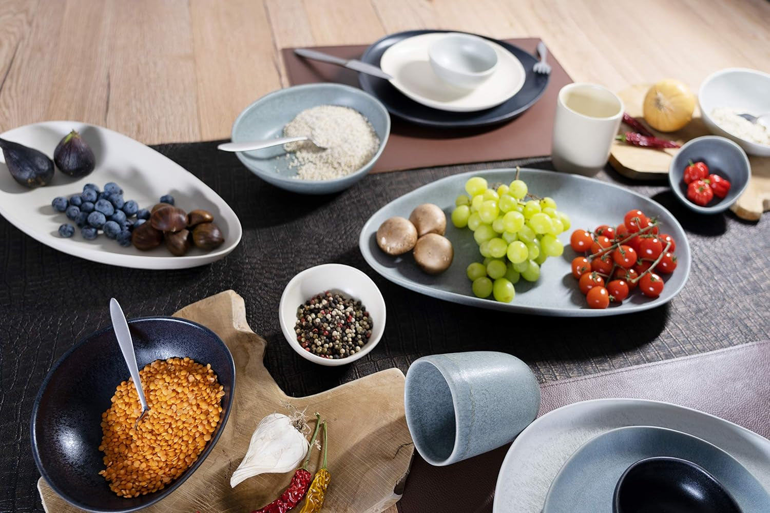 CreaTable, 22139, seria PIETRA, set de veselă din 4 piese pentru 4 persoane, set de farfurii din gresie, potrivit pentru mașina de spălat vase și cuptorul cu microunde, fabricat în Europa