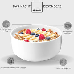 SÄNGER | Set de veselă Marlo White, set de veselă cu 24 de piese pentru 6 persoane, cu farfurii de desert, farfurii de cină, boluri și boluri pentru cereale din porțelan, set de farfurii, veselă, design modern COLECȚIA PREMIUM