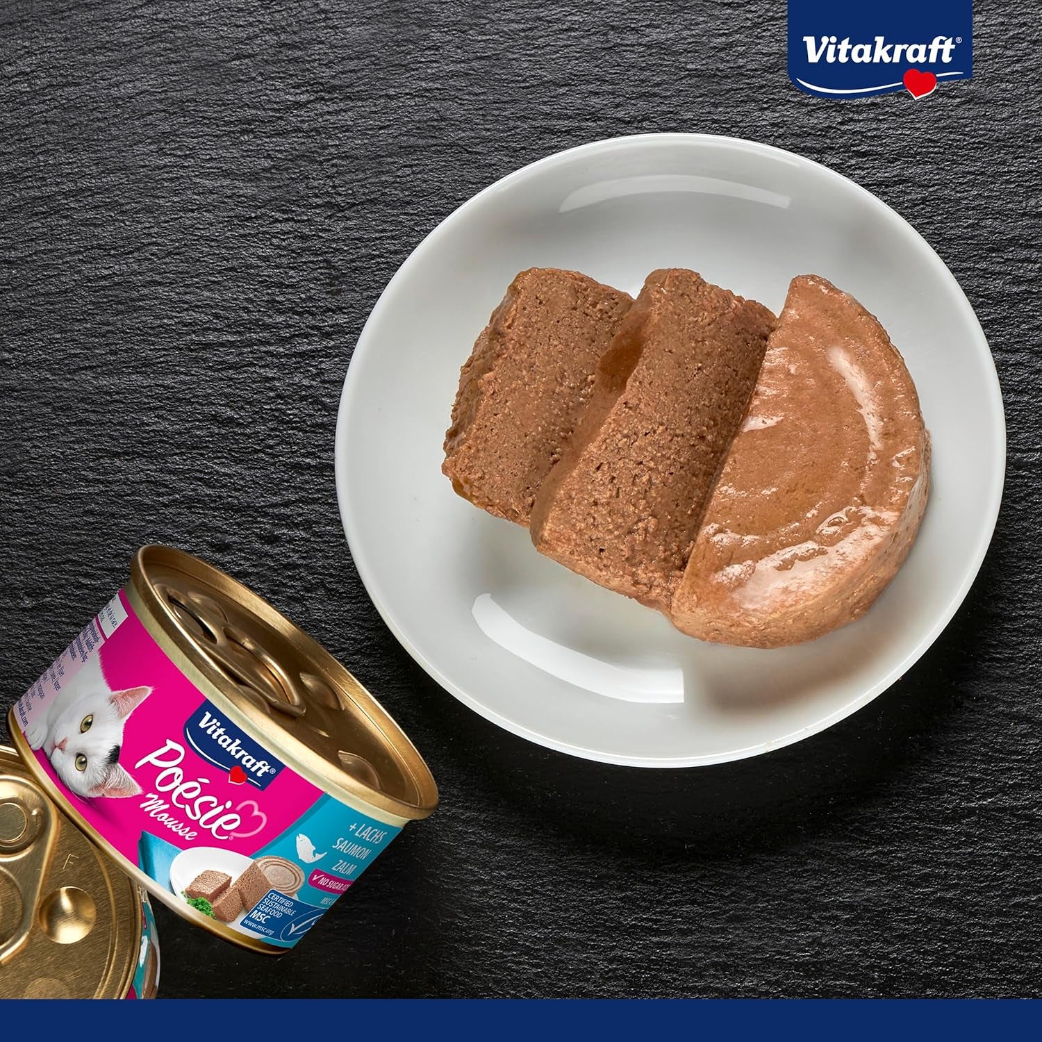 Vitakraft Poésie Mousse, hrană umedă pentru pisici, spumă aerisită, cu somon, fără zahăr adăugat sau cereale (12 x 85g)