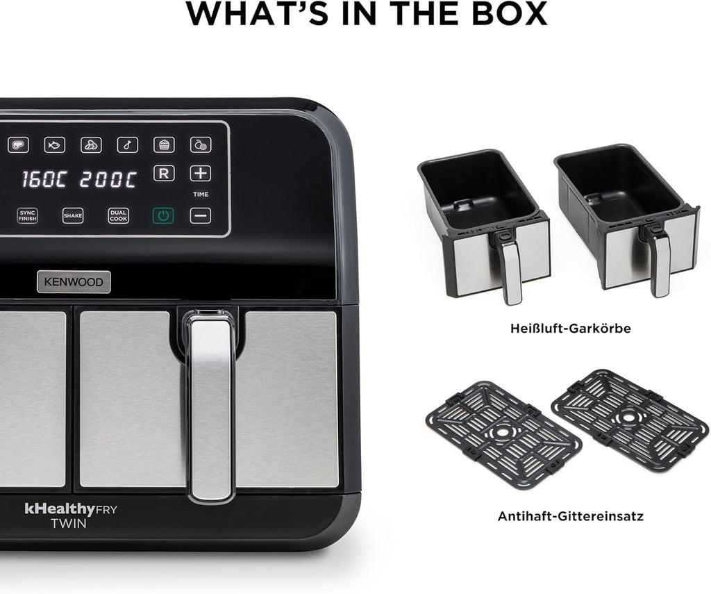 Kenwood Khealthy Twin Airfryer, 8L (2X4L), cameră dublă, 8 programe, funcție Dual Cook & Sync Finish, ecran tactil Electrocasnice Naty Shop