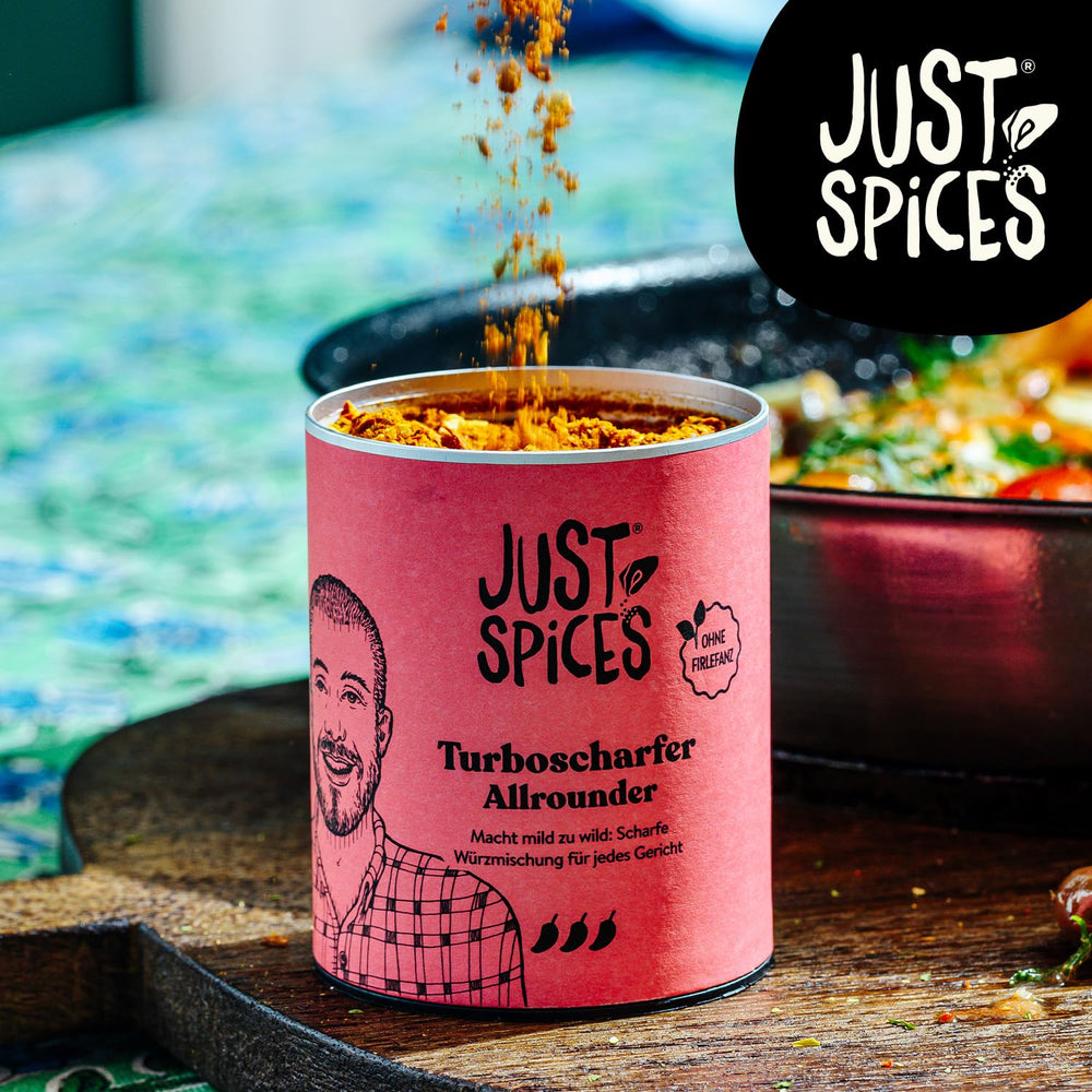 Just Spices Turbo Scharfer Allrounder I Mehr Wumms für jedes Gericht mit dreifach Chili I Gewürzdose, 61 g