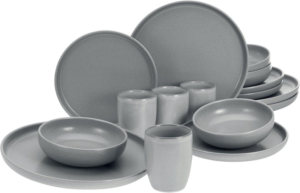 Creatable, 22979, Serie Uno BLACK, 12-Teiliges Geschirrset, Teller Set Aus Steinzeug, Spülmaschinen- Und Mikrowellengeeignet, Made in Portugal Seturi vesela masa Naty Shop Grau Kombiservice 16 Teilig