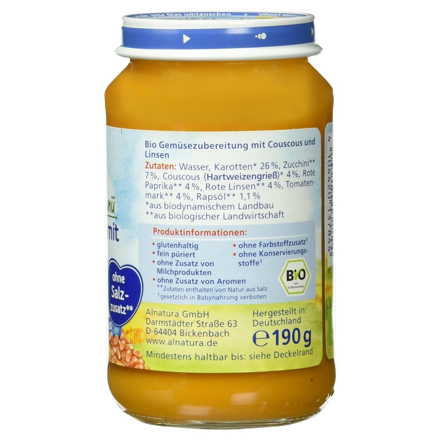 Tocană de linte bio cu couscous (de la 6 luni), 190 g