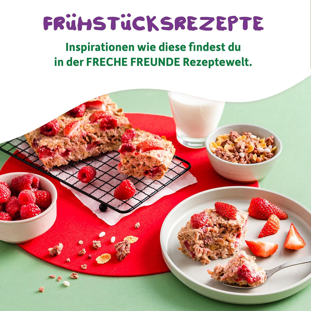 FRECHE FREUNDE Muesli organic pentru micul dejun, mix crocant de muesli cu fructe de pădure Edda's, pentru școlari, cu căpșuni liofilizate, vegan, pachet de 6 (6 x 280g)