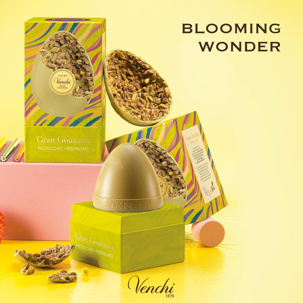 Venchi - Ou de ciocolată, aromă de fistic, cu fistic întreg, cu surpriză, fără gluten, 500g, colecție de Paște, idee de cadou