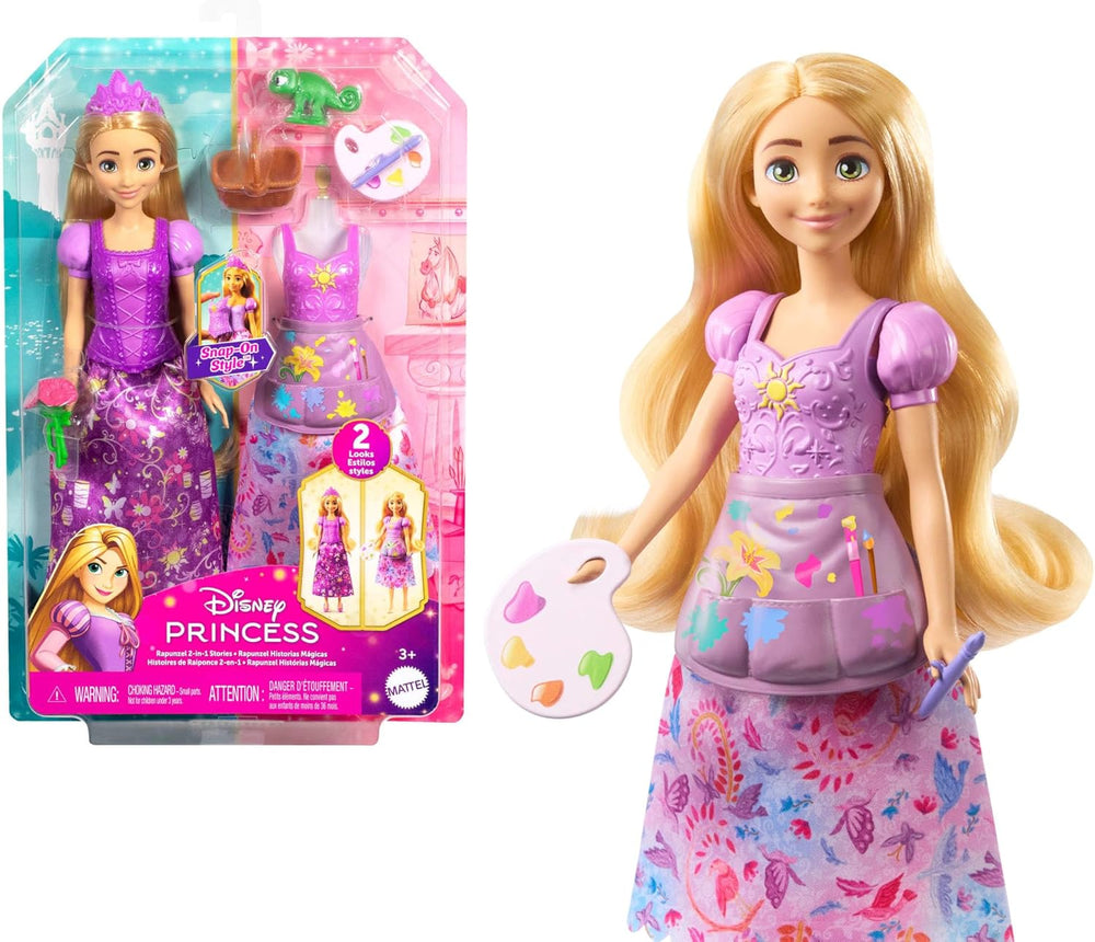 Mattel Disney-Princess-Spielzeuge, Cinderella-Modepuppe mit 2 Looks, 9 Accessoires, 2 Oberteile zum Anklipsen und 2 Röcke. 2-in-1-Geschichten inspiriert vom Disney-Film, JCR95