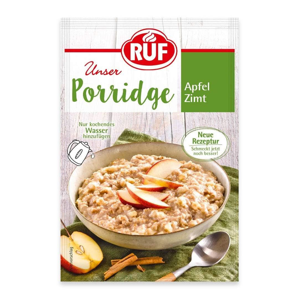 RUF Porridge Raspberry White Choc, Porridge instant cu bucăți de zmeură și ciocolată albă rasă, 65 de grame Cereale Naty Shop 65 grame Măr cu scorțișoară