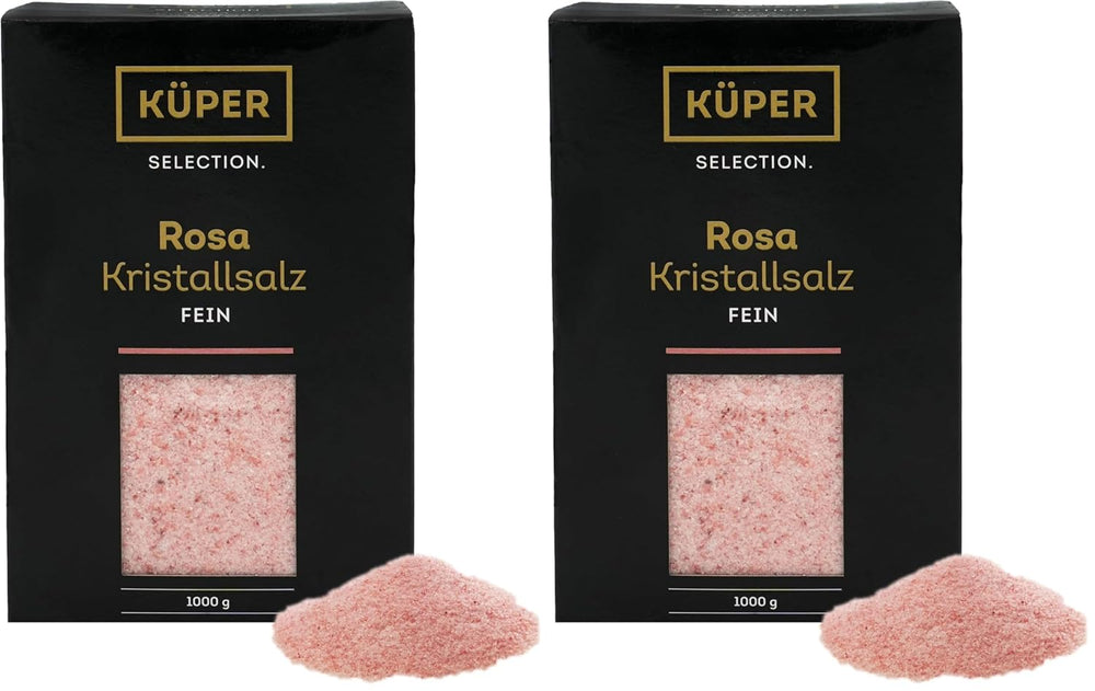 Küper Selection 1000g Kristallsalz rosa fein - rosa Speisesalz zum Würzen und Verfeinern – 100% natürliches Salz