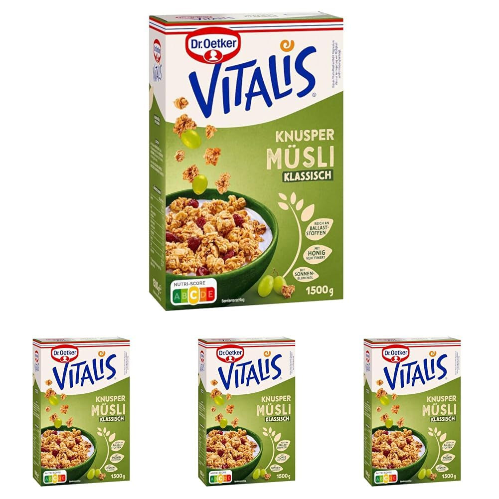 Dr. Oetker Vitalis muesli crocant clasic: pachet mare de muesli crocant pentru micul dejun cu stafide, pachet de 1, 1,5 kg
