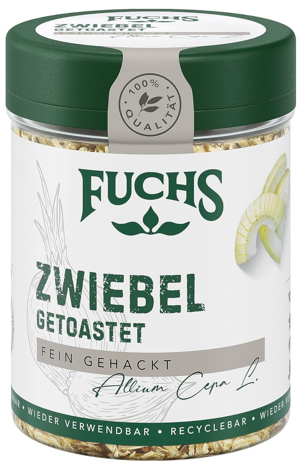 Fuchs Gewürze - Zwiebel getoastet - fein gehackte Zwiebeln für Dips, Schmorgerichte oder Hamburger - natürliche Zutaten - 55 g in wiederverwendbarer, recyclebarer Dose