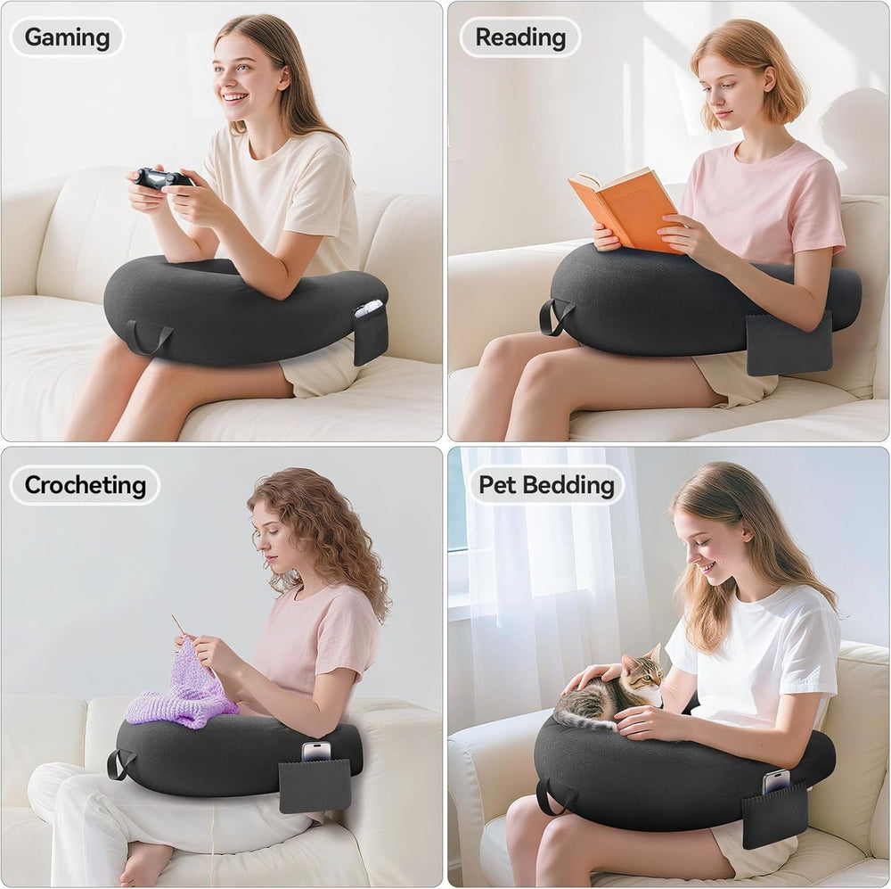 Pernă de gaming și citit, pernă de citit pentru stat pe pat/canapea/podea, pernă de hrănire/croșetat cu pernă de gaming mare și ergonomică, pernă de gamer pentru iPad/laptop - Negru