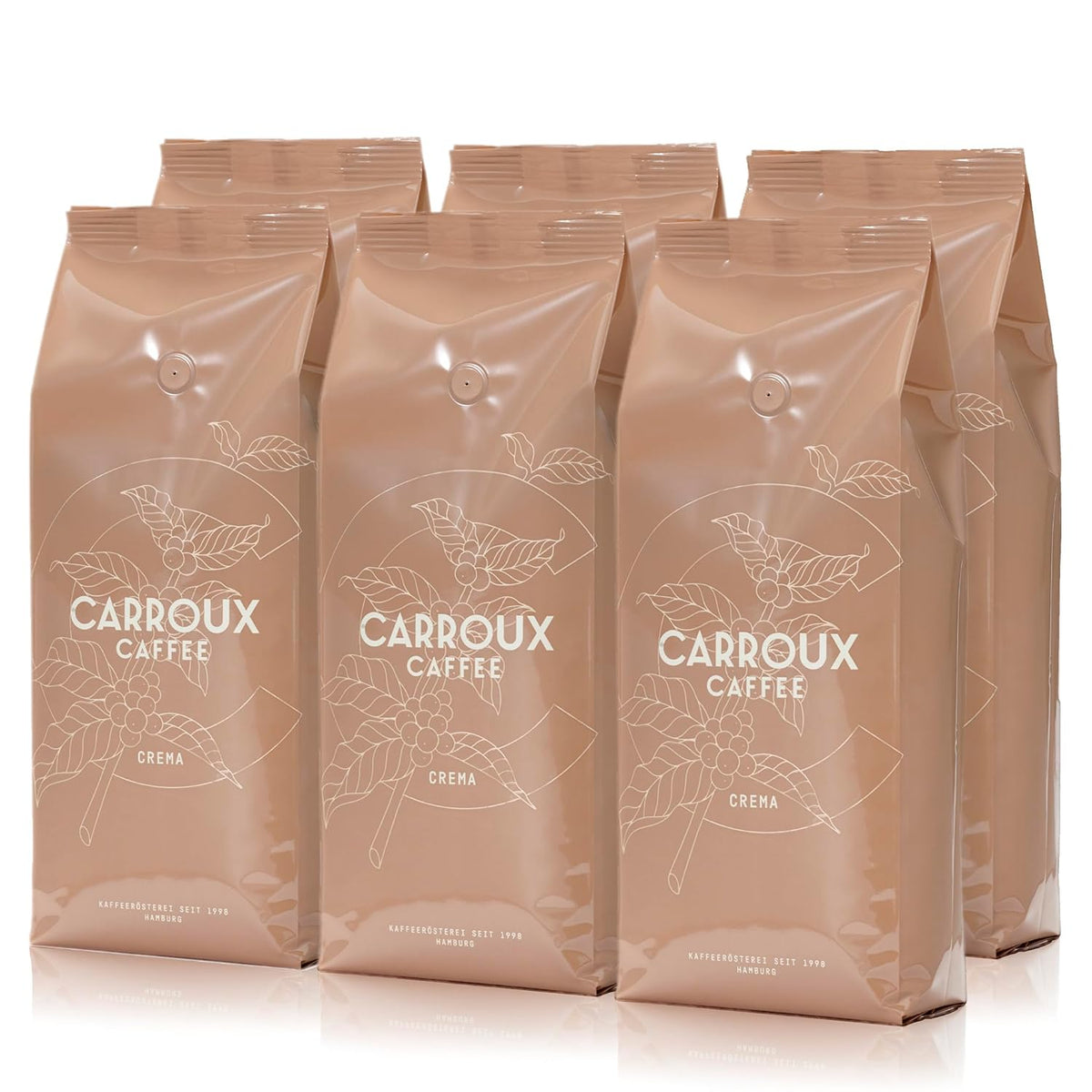 Boabe întregi de cafea CARROUX Crema (6 x 500g) - Boabe de cafea premium din Hamburg - Prăjite tradițional proaspăt