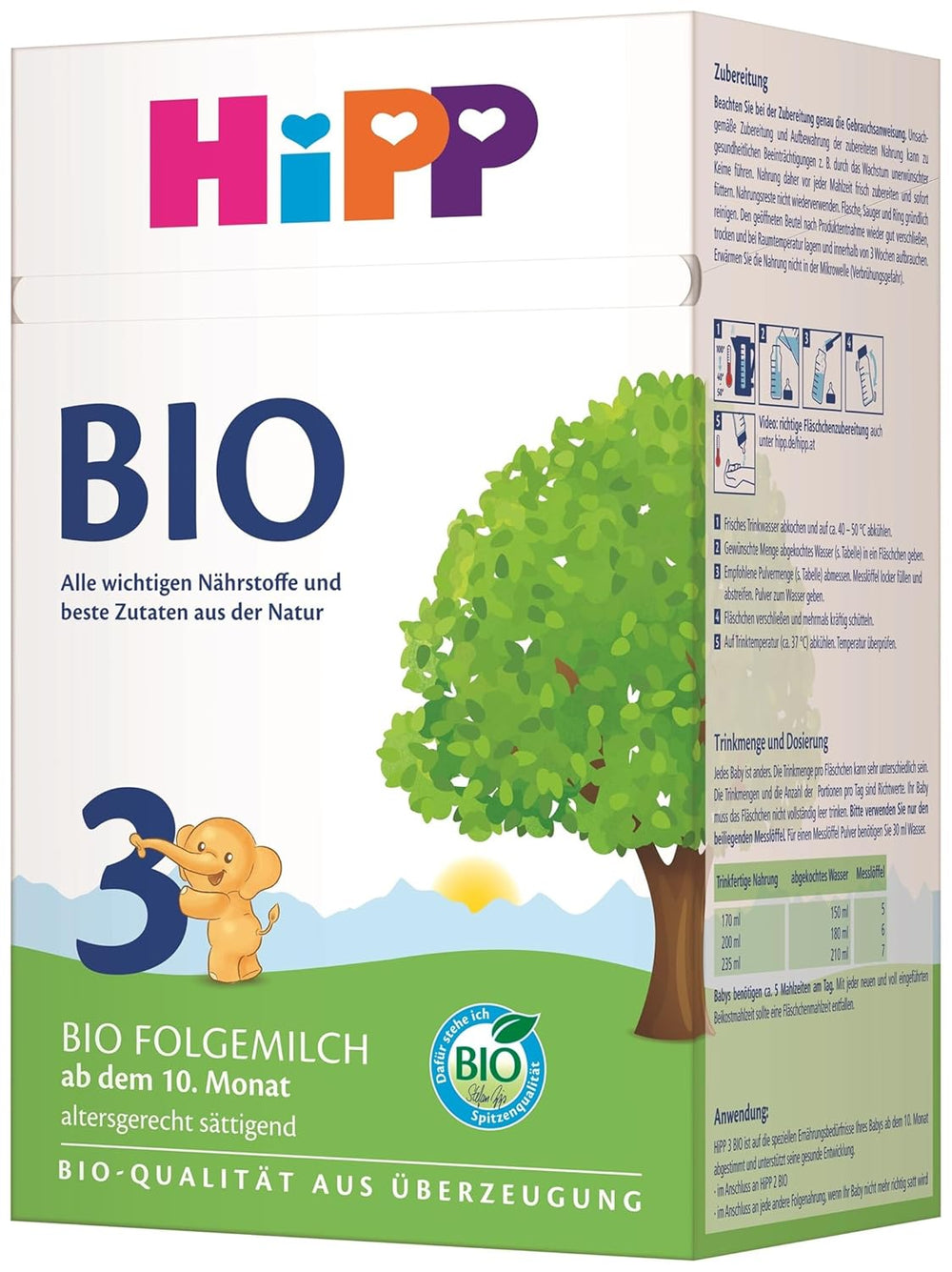 Lapte de continuare HiPP 3 Organic (4 x 600g) - după 10 luni, cu Omega-3 (DHA, ALA), Calciu, Vitamina D, de cea mai bună calitate organică