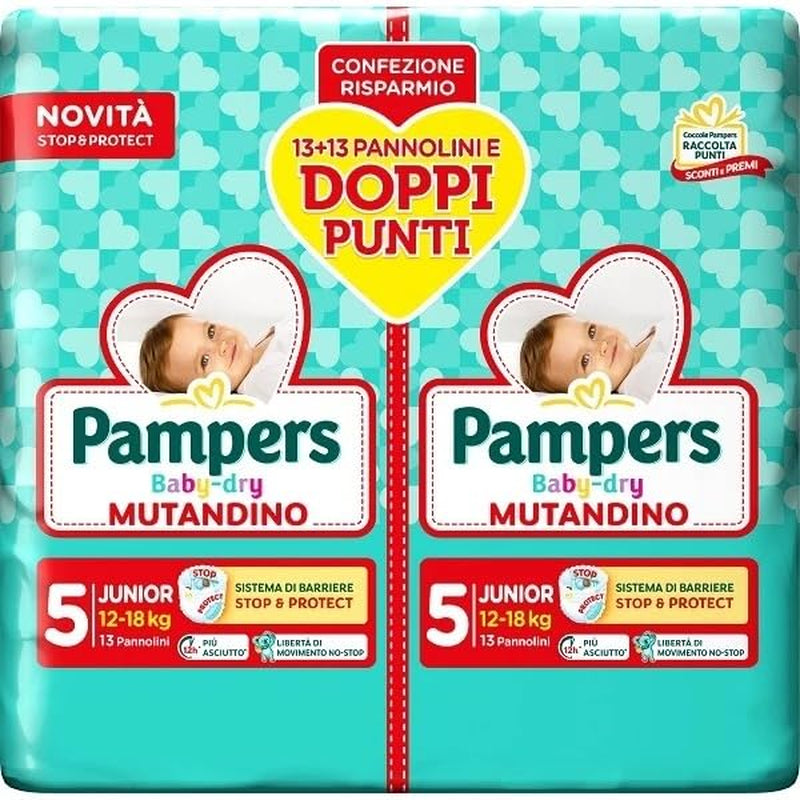 Scutece Pampers Baby Dry Junior, pachet dublu DWCT, mărimea 5 (12-18 kg), 28 de scutece