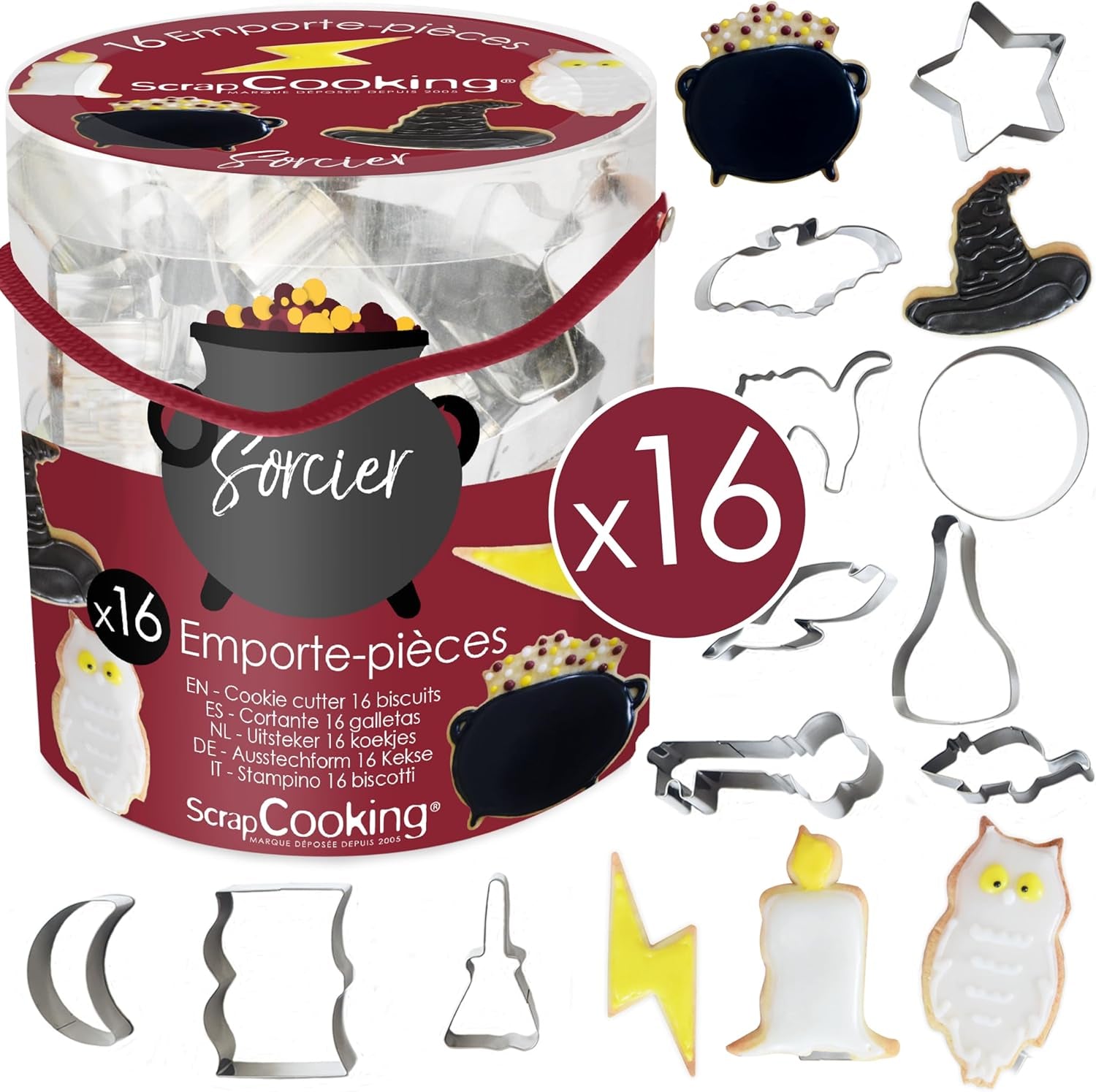 ScrapCooking – Găleată cu 16 Forme Magiciene pentru Biscuiți – Forme Metalice pentru Biscuiți – Forme pentru Torturi Mici – Magie, Idee de Cadou pentru Coacere, Zi de Naștere Magică – 2029, Metalice