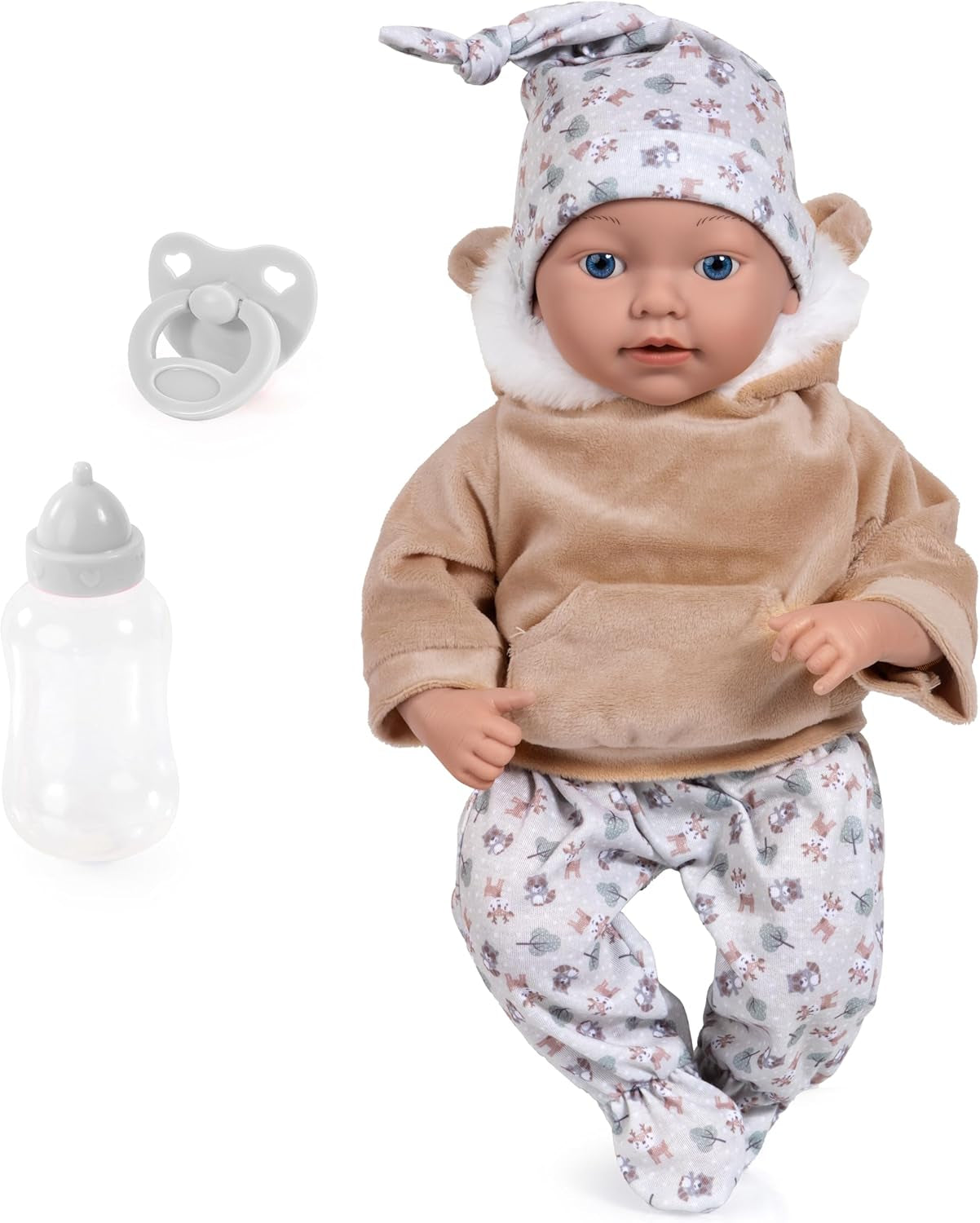 Bayer Design 93827AE Reborn Babypuppe, lebensecht, realistisch, Schnuller, Flasche, 38 cm, Weiß, Rosa