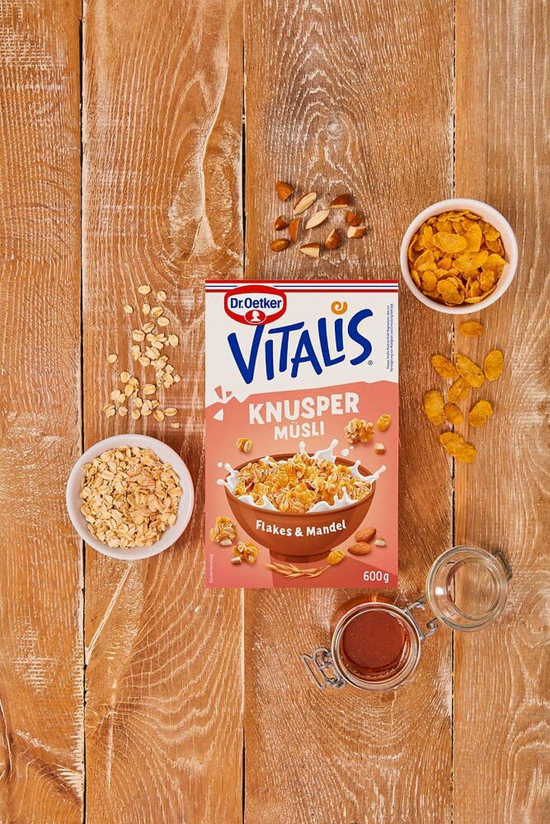 Dr. Oetker Vitalis Crunchy Flakes: Musli crocant cu fulgi de porumb și bucăți de migdale, pachet de 5 (5 x 600g)