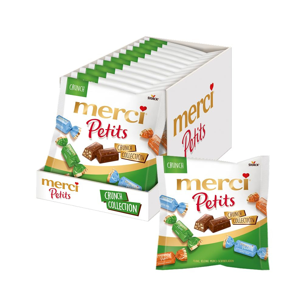 Cremă de cafea Merci Petits – 12 x 125 g – Praline mici de ciocolată albă pe ciocolată fină cu cremă de cafea – Praline de ciocolată ambalate individual