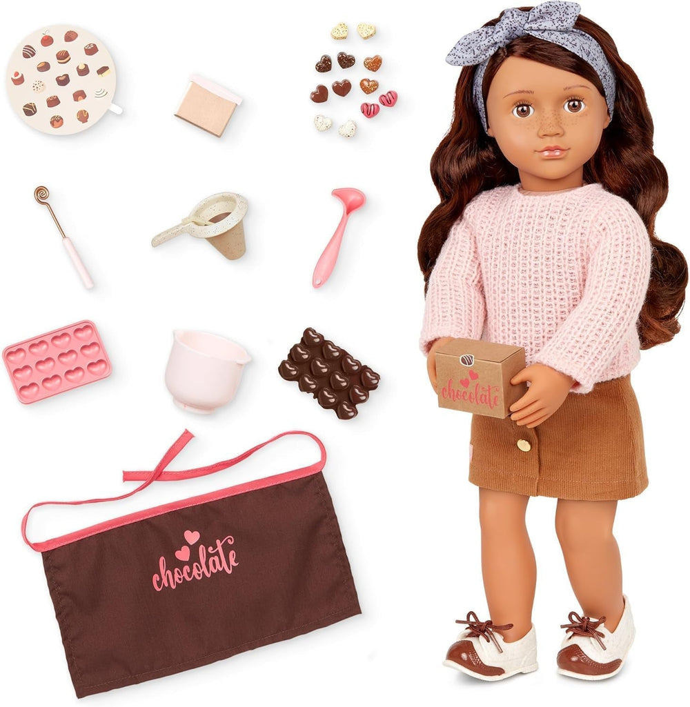 Our Generation - Reese - Bewegliche 46 cm-Puppe - Lebensechte braune Augen & langes braunes Haar - Handgepäck und Reisezubehör - Vorgetäuschtes Spiel - Spielzeug für Kinder ab 3 Jahren