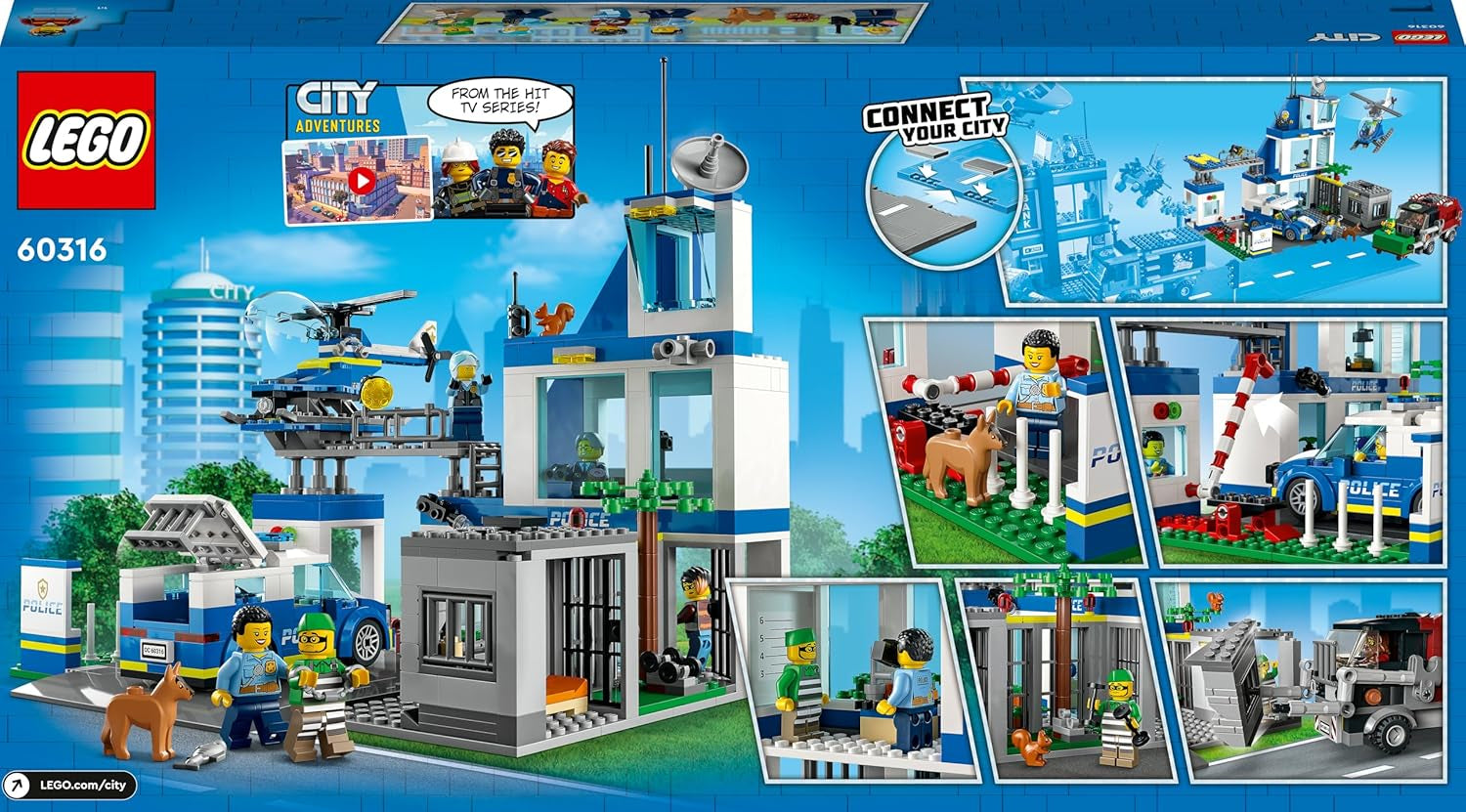 LEGO 60316 City Polizeistation mit Polizeiauto, Müllauto und Hubschrauber, Gebäude zum Bauen mit 3 Figuren, Polizei-Spielzeug für Jungen und Mädchen ab 6 Jahren, Geschenk für Kinder