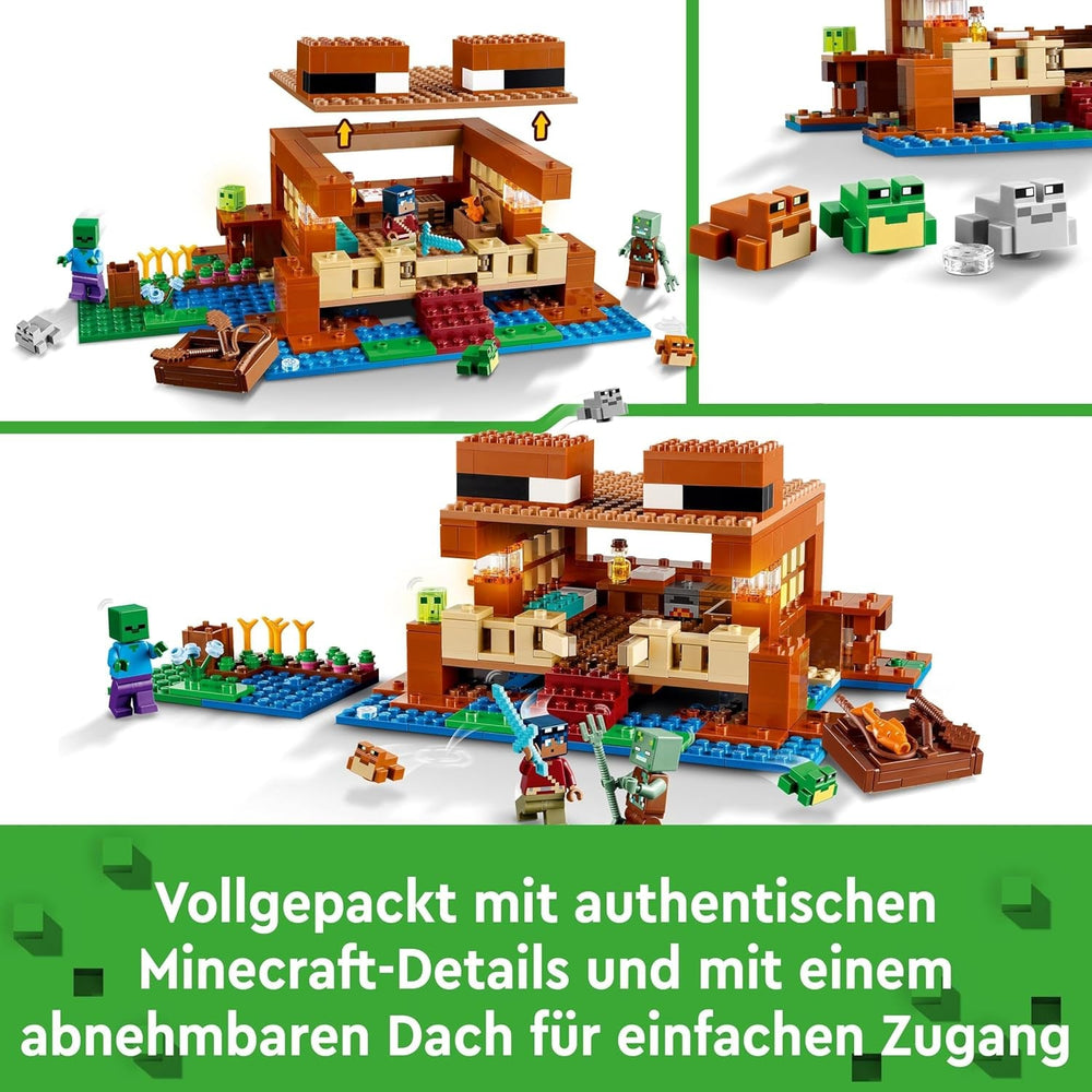 LEGO Minecraft The Frog House, casă de jucărie cu figuri, inclusiv zombie, slime și om înecat, plus accesorii precum barcă de jucărie și banc de lucru, cadou pentru băieți și fete de la 8 ani 21256 Seturi de constructie Besuche den LEGO-Store