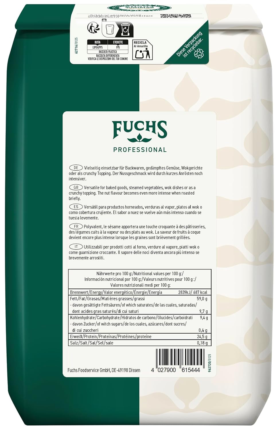 - Sesam hell | Zum Zubereiten von Sushi, Würzen von Wokgerichten oder als Topping | Profi-Qualität für Großverbraucher und Gastronomie | 1 kg im recyclebaren Beutel