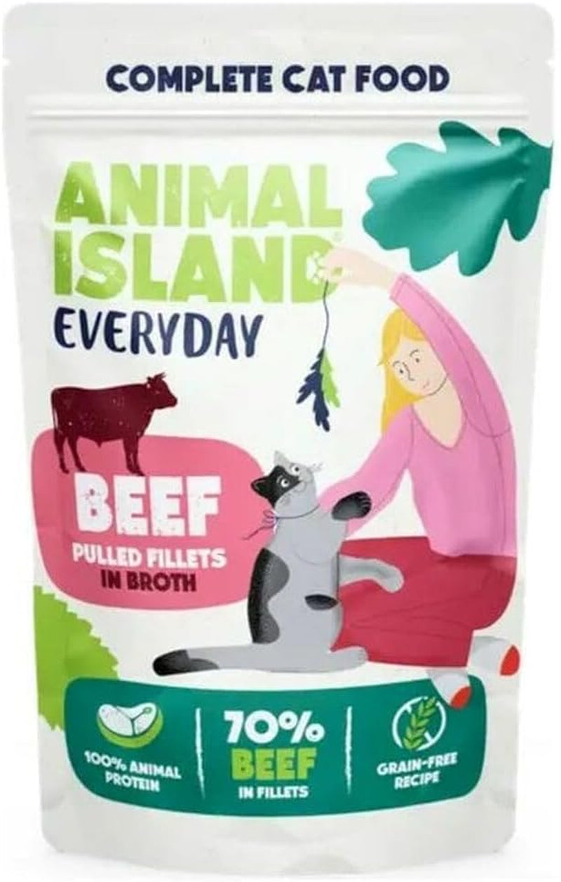 Nassfutter Katze Erwachsene Geschreddertes Rind in Brühe Hoher Fleischanteil Getreidefrei Alleinfuttermittel, 12 x 85g