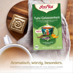 Yogi Tea - Tulsi Serenity, ceai ayurvedic din plante bio, fără cofeină din natură, amestec de tulsi - busuioc „sfânt”, lemn dulce și portocală, Yogi Tea pachet de 3, 3X17 pliculețe (51 pliculețe de ceai)