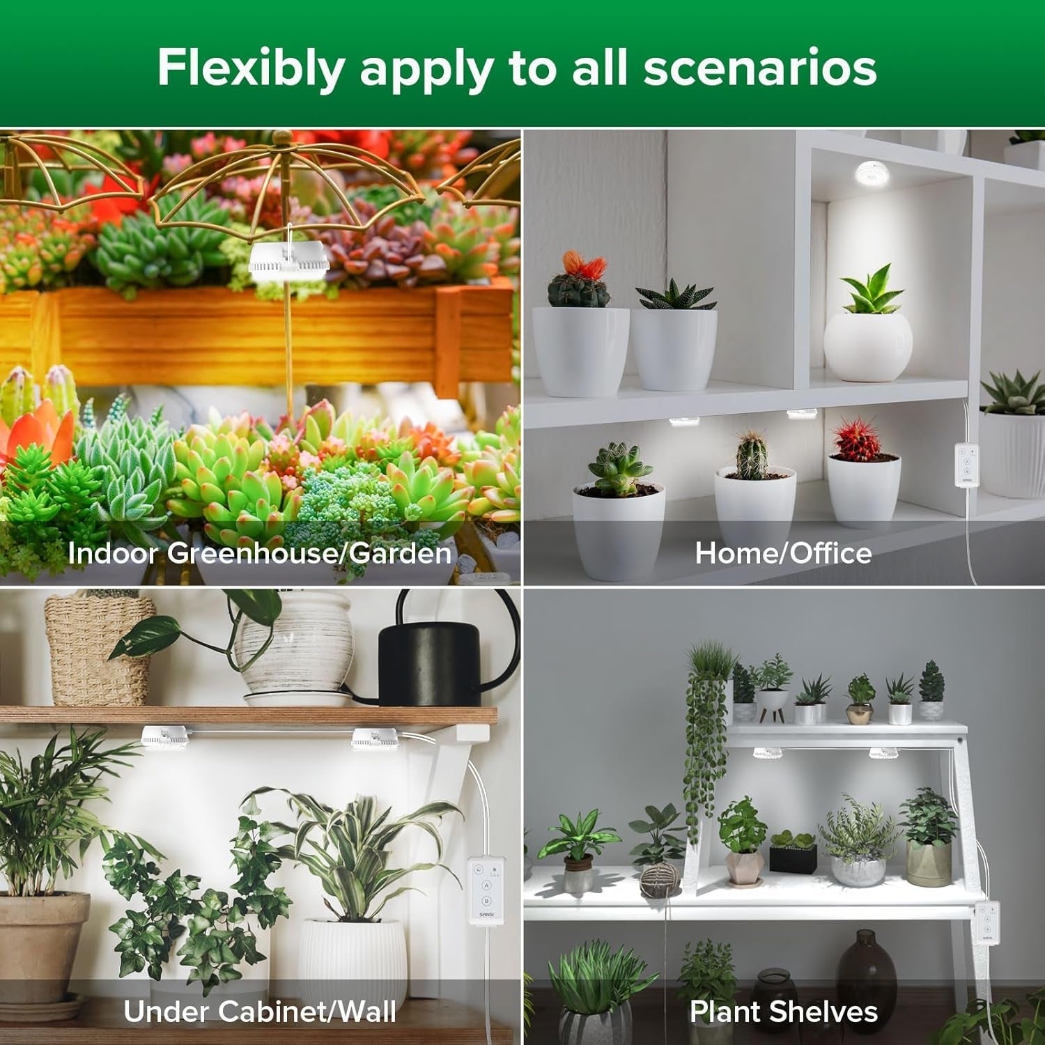 Lampă LED SANSI pentru plante de interior, lampă de creștere cu 2 capete, spectru complet de 10W (echivalent 150W), temporizator 4/8/12 ore, lumină suspendată pentru plante de interior, seră, hidroponică