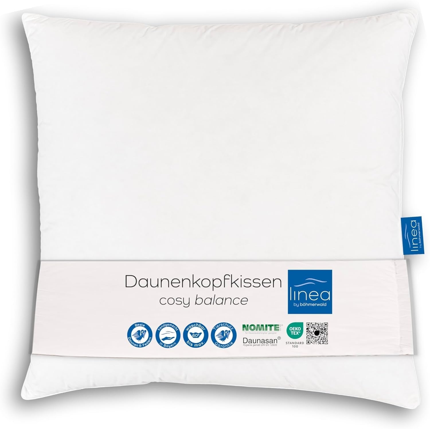 LINEA by Böhmerwald - Cosy - Pernă de înaltă calitate Balance, 80X80, 70% pene clasa 1, 30% puf nou, potrivit pentru alergici, lavabil până la 60°C, produs în Germania Perne standard Naty Shop Titlu implicit