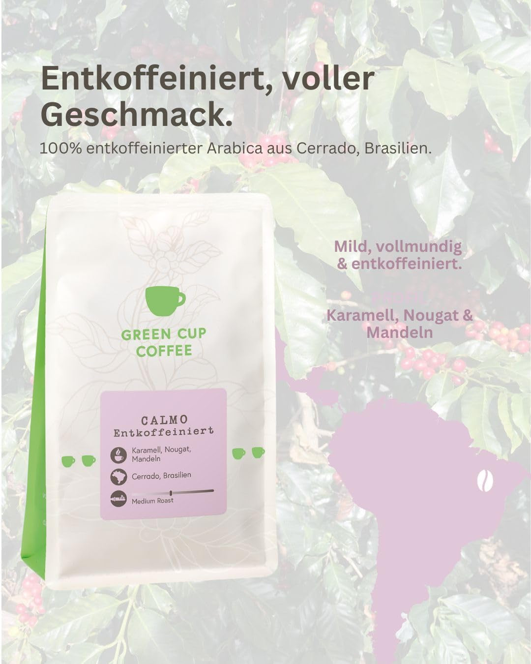 Coffee - Calmo I 100% Arabica - entkoffeiniert I Kaffeebohnen 1kg I Moka Kanne, Siebträger, Vollautomat, Brühkaffee & French Press mit schokoladig, nussig, süßen Aromen I mittlere Röstung