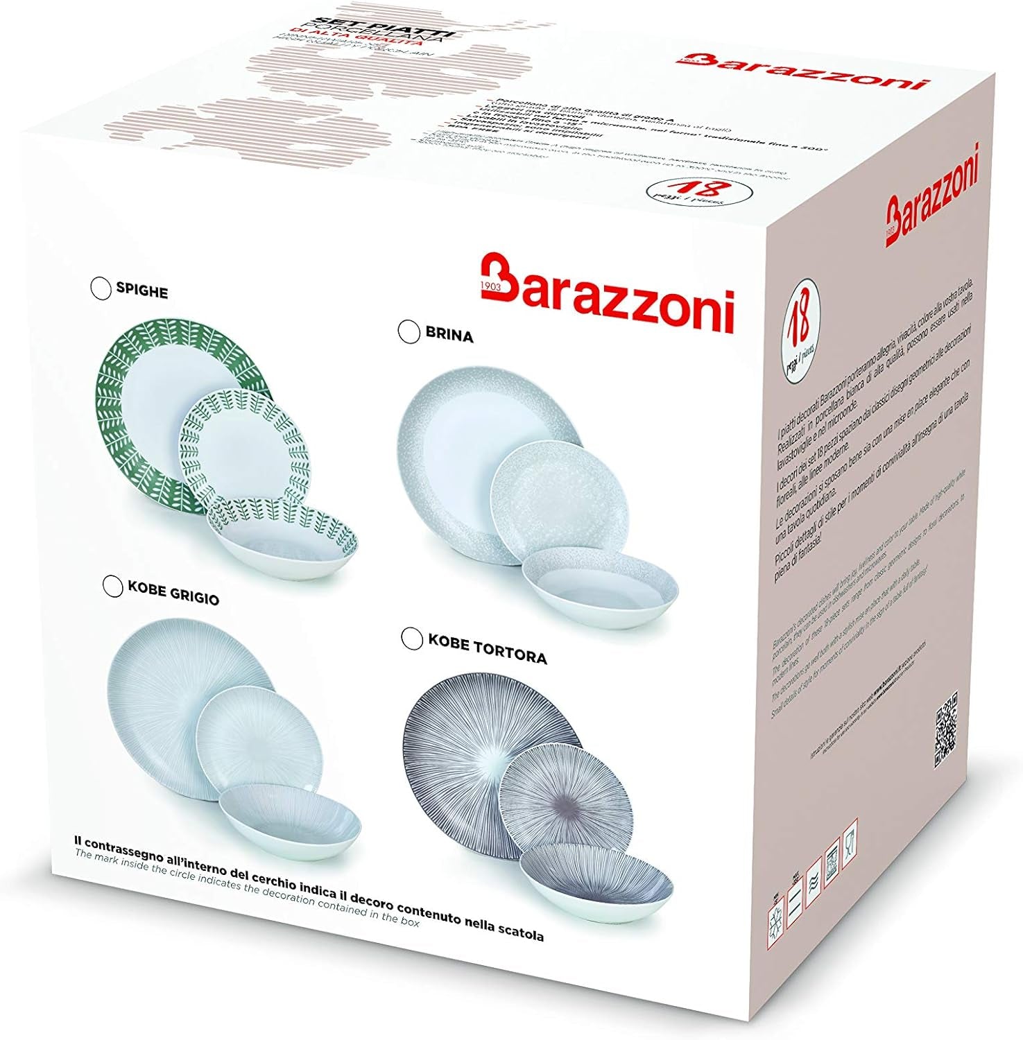 Barazzoni 82000625, Set veselă, 18 piese, 6 persoane, gri, porțelan Seturi vesela masa Naty Shop