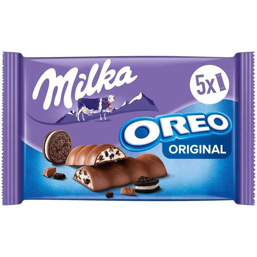 Batoane Milka & OREO – Ciocolată cu lapte alpină cu bucăți crocante de biscuiți OREO în cremă de lapte – 13 x 185g