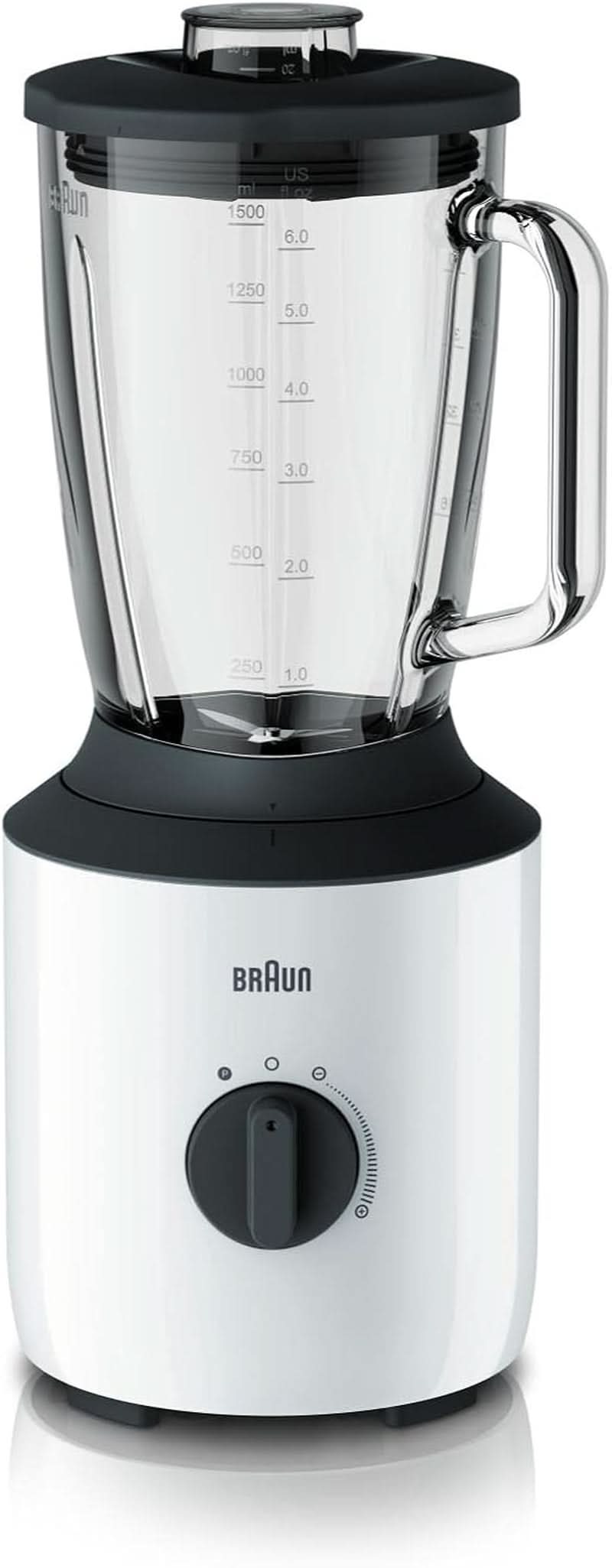 Braun Powerblend 3 JB 3150 BK Standmixer - 1,5 L Glas-Mixaufsatz, Küchenhelfer Zum Zerkleinern, Pürieren & Mixen, 800 Watt, Schwarz Bucatarie Naty Shop Weiß Single