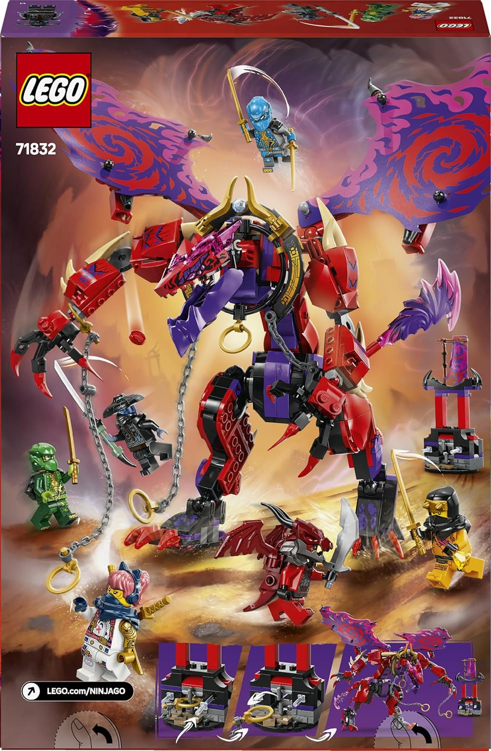 LEGO NINJAGO Chaosdrache Donnerzahn - Spielzeug mit 6 Ninja Minifiguren - Rollenspiel Bauset für Jungen und Mädchen ab 8 Jahren - Geschenke für Fans der TV-Serie Aufstieg der Drachen 71832