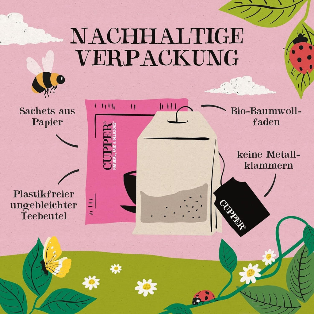 Cupper Ceai de fructe bio Cranberry Rasperry | Ceai cu zmeură | 250 pliculețe de ceai nealbite | Pachet mare | Perfect pentru birou | Ecologic | Comerț echitabil