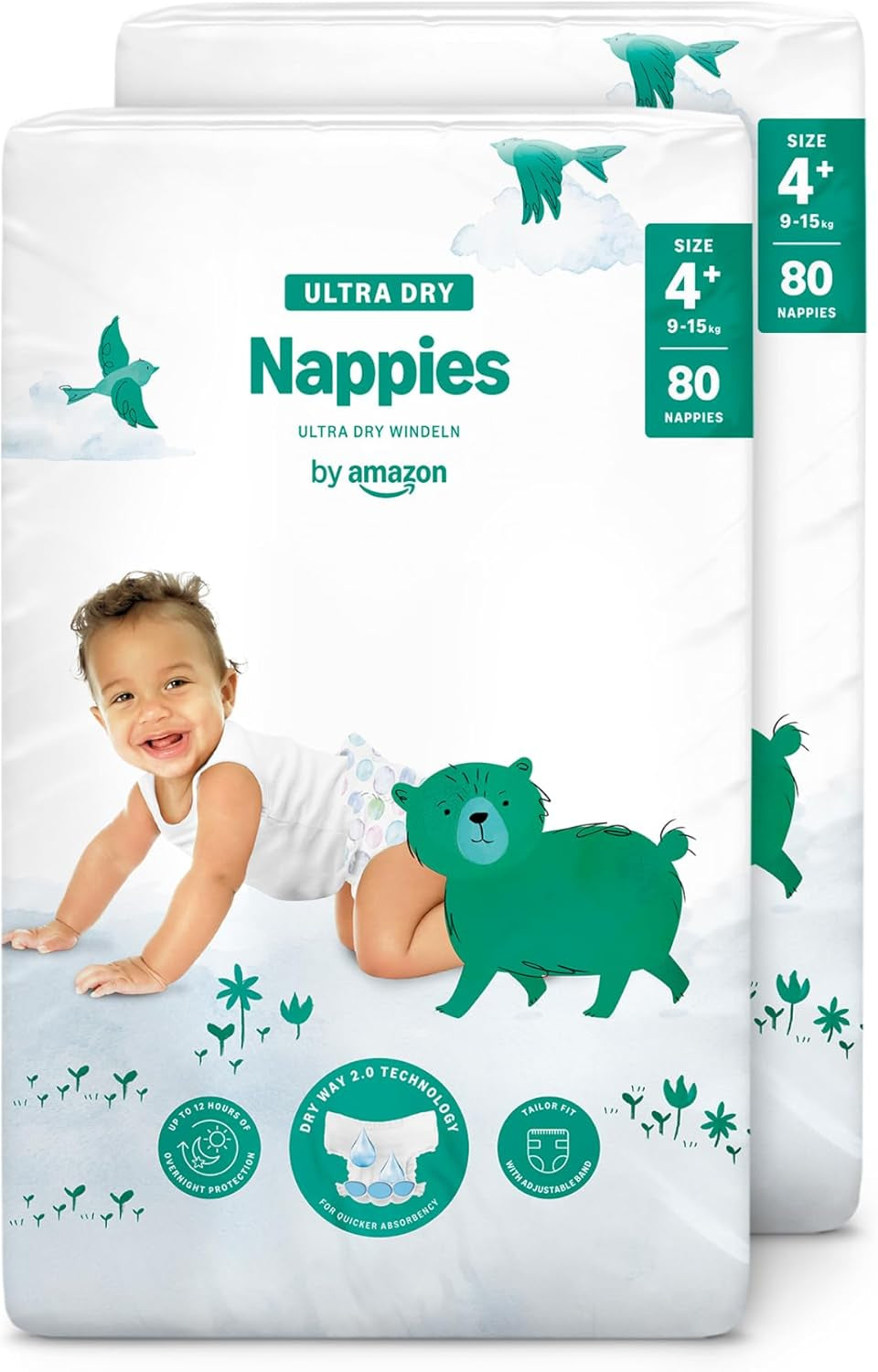 Scutece Ultra Dry de la Amazon, mărimea 3 (4-9 kg) - Cutie lunară, alb, 172 bucăți (2 pachete a câte 86) (Anterior sub marca Mama Bear, produs identic)