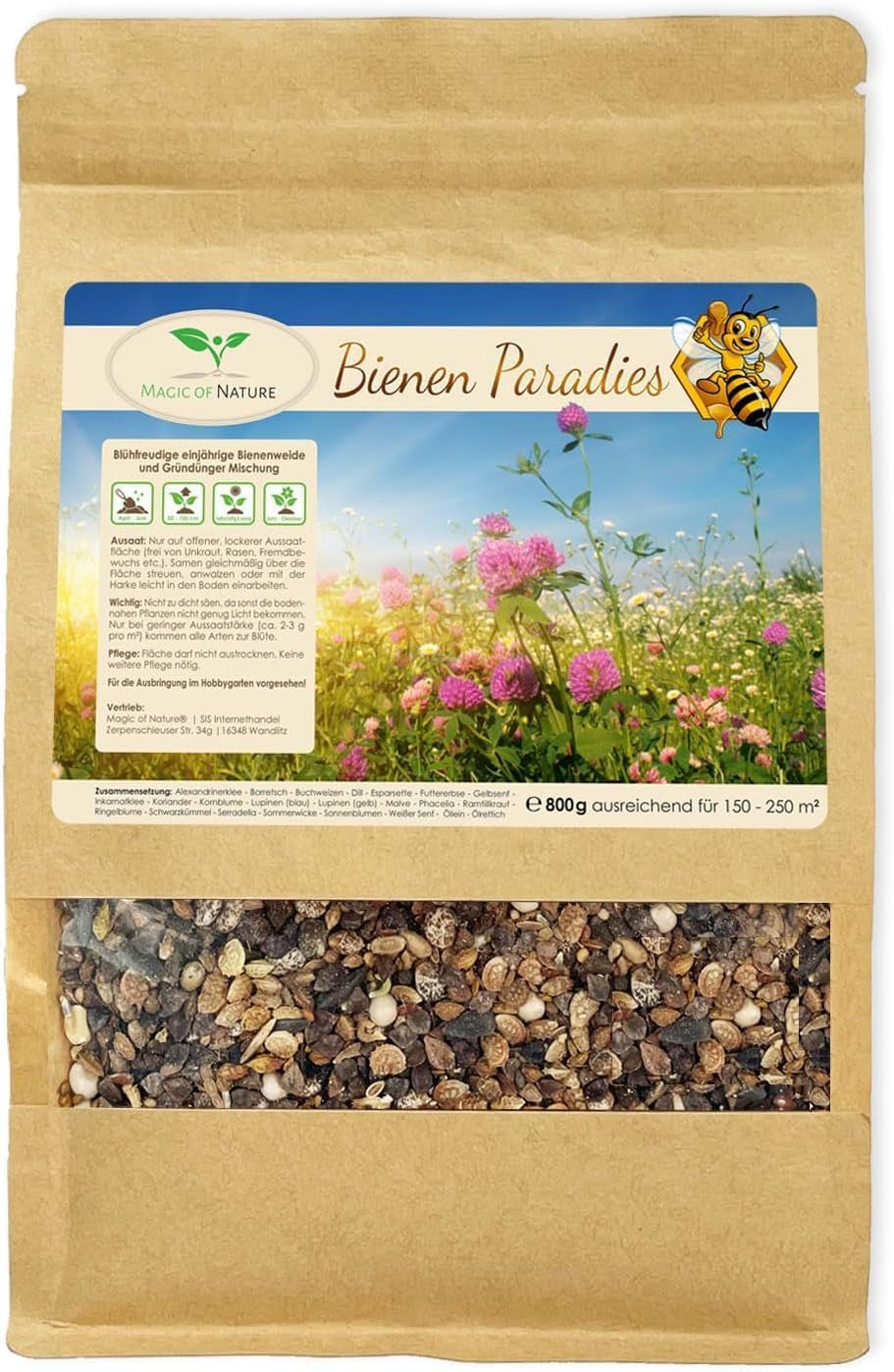 Magic of Nature 800gr. Blumensamen Mischung - Bienen Paradies - Blühfreudige Bienenweide für 150 bis 250 m²