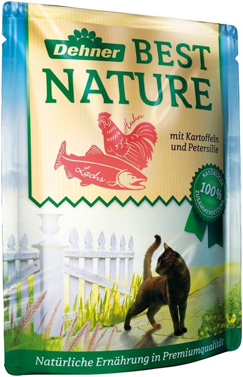 Dehner Best Nature Katzenfutter Multipack, Nassfutter, für ausgewachsene Katzen, je 2 x Kalb / Wild / Huhn / Kaninchen, 8 x 85 g Beutel (680 g)