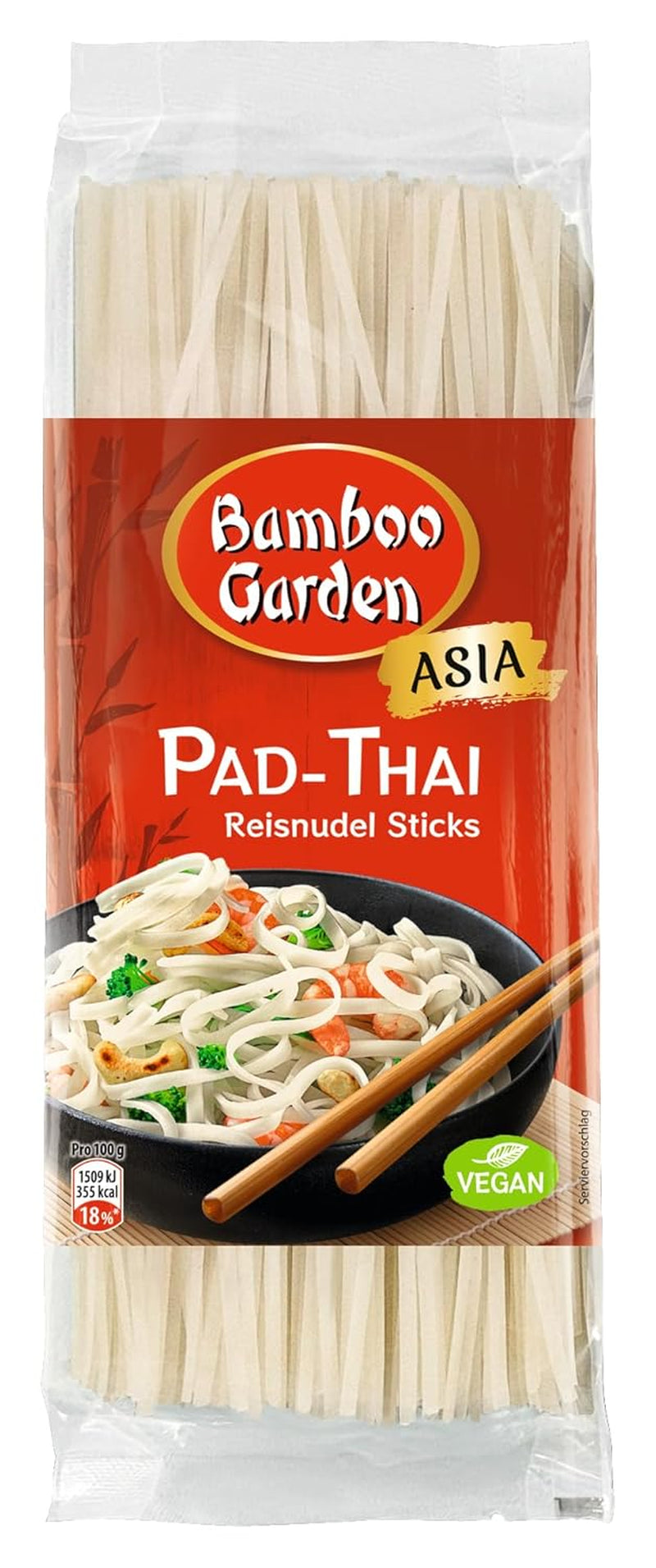 Bamboo Garden - Bețișoare de tăiței de orez Pad-Thai, Pentru mâncăruri tradiționale cu tăiței precum Pad-Thai, Vegan, 1 x 300 g (Designul ambalajului poate varia)