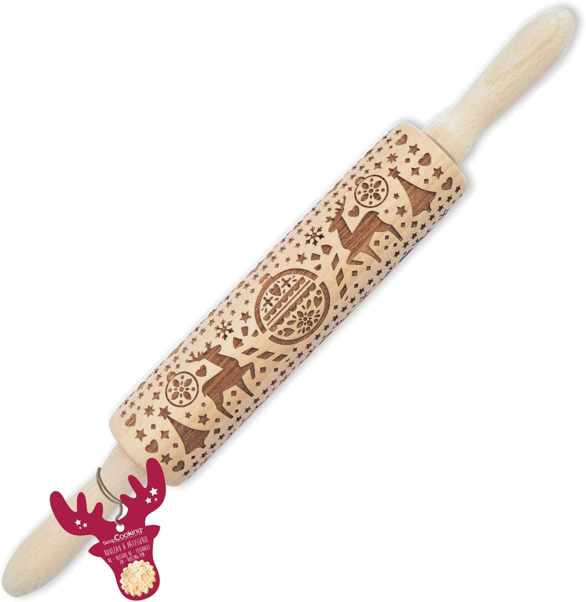 Sucitor din lemn Scrap Cooking „Xmas” cu motive de Crăciun – rolă de embosat cu decorațiuni în relief pentru fursecuri – accesoriu decorativ – 5242