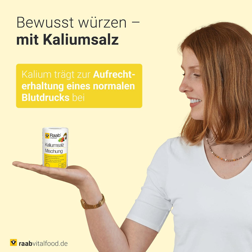 Raab Vitalfood Kaliumsalz-Mischung, Mineralsalzmischung mit 66,7% Natriumchlorid (Kochsalz) und 33% Kaliumchlorid, Kalium trägt zur Aufrechterhaltung eines normalen Blutdrucks bei (1 x 200 g Dose)