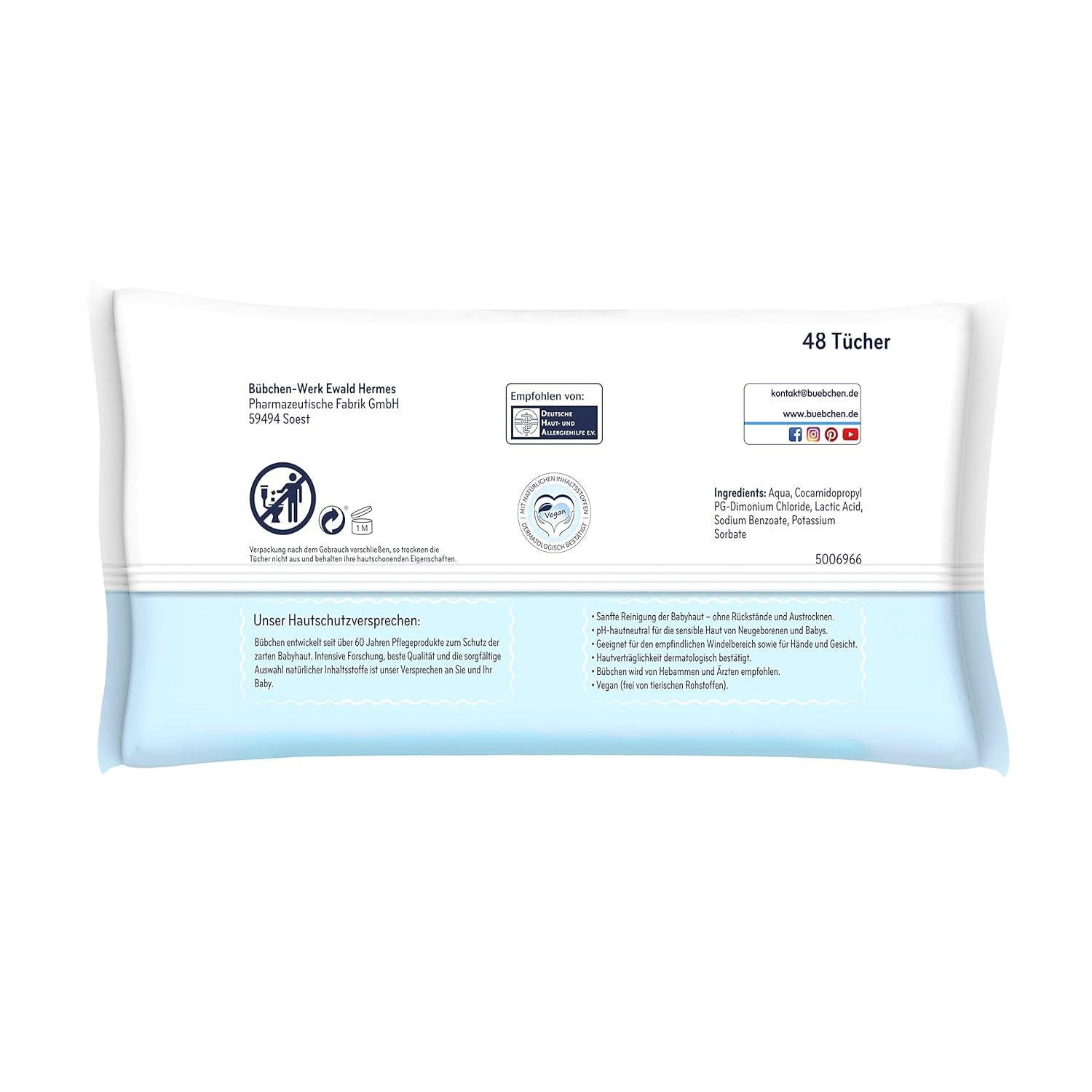 Șervețele umede Bübchen Aqua Touch pentru bebeluși, 144 bucăți (3 x 48) – șervețele pentru îngrijirea pielii sensibile cu 99% apă pură, șervețele umede pentru nou-născuți și bebeluși