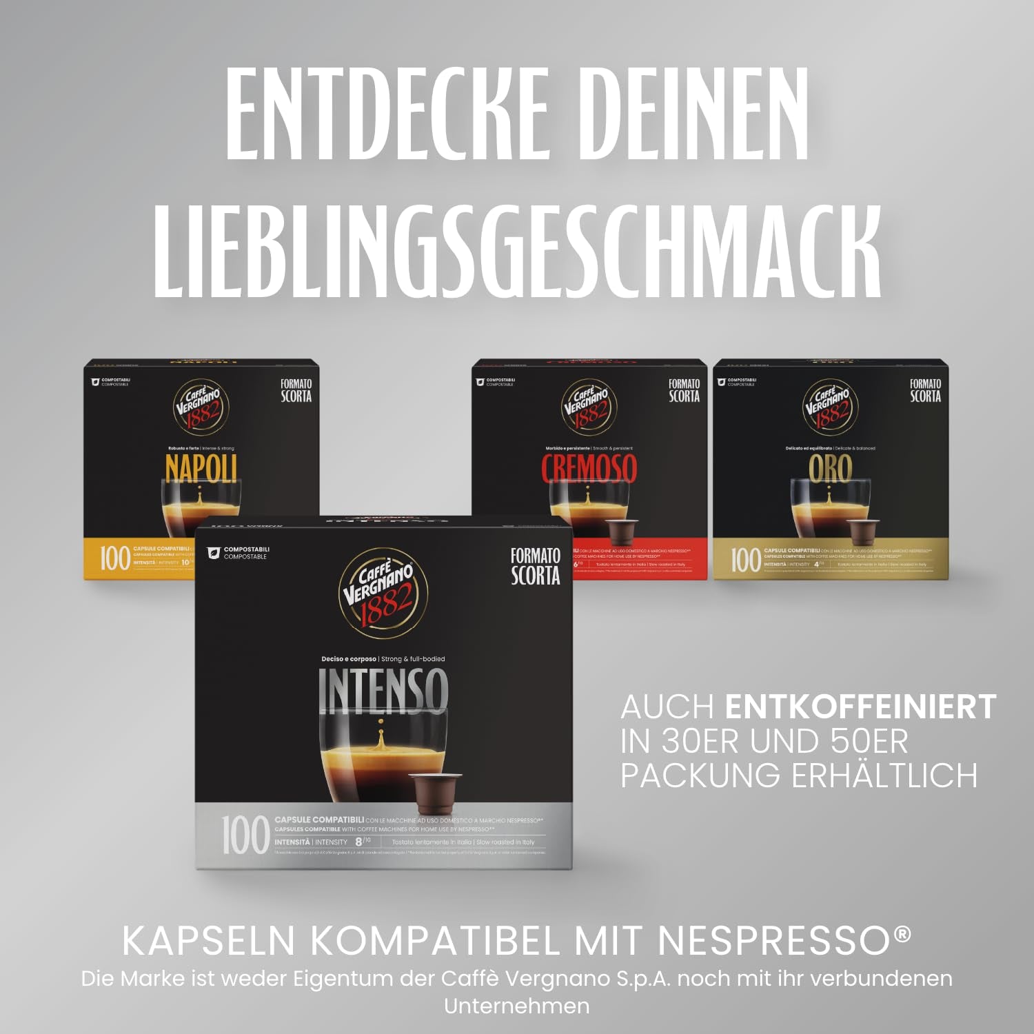 Caffè Vergnano 1882 - Èspresso Kompostierbare Kaffeekapseln , Kompatible Mit Nespresso, Intenso (Intensiv) - Packung Enthält 100 Kapseln