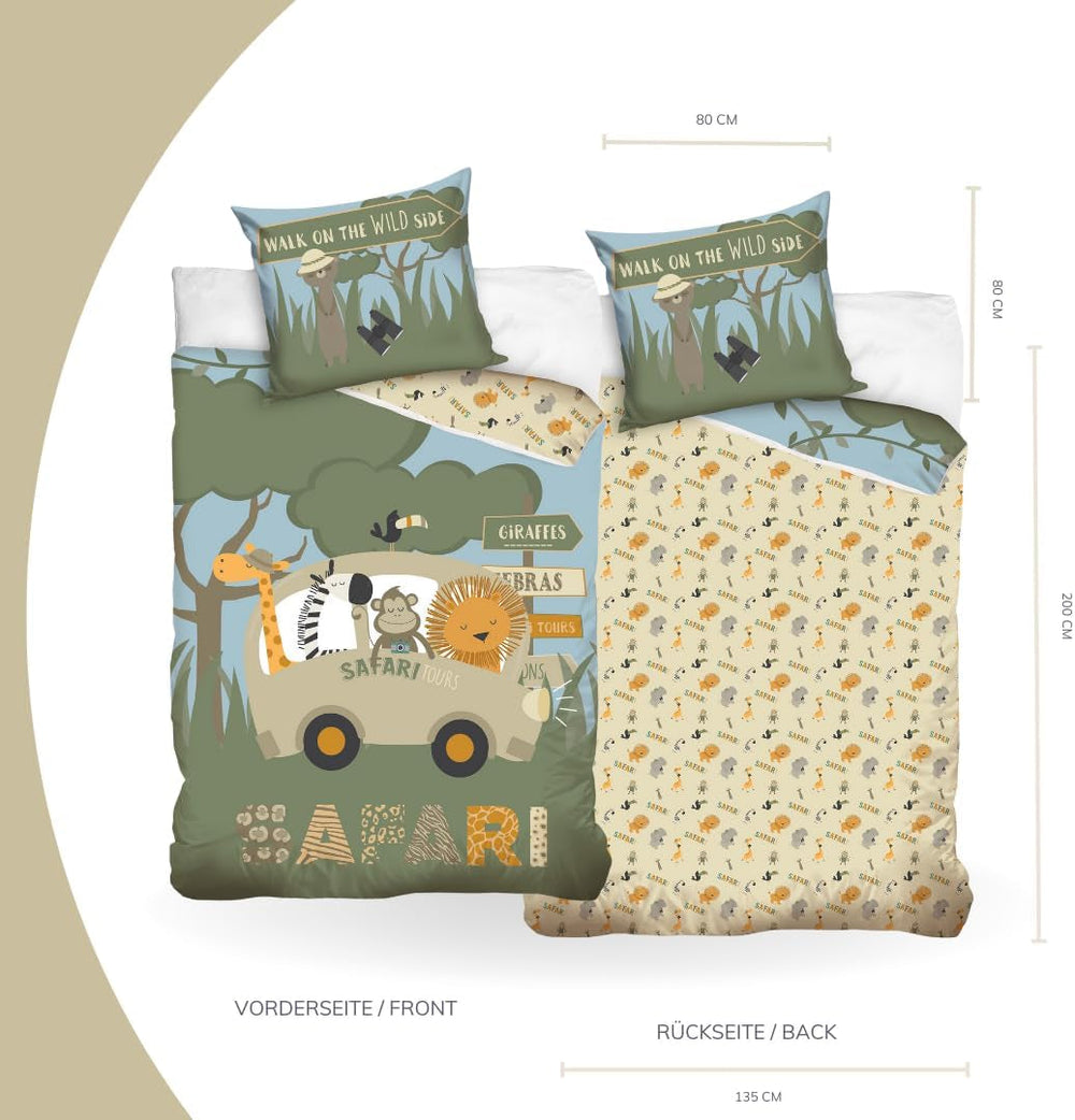 Set de lenjerie de pat pentru copii, animale, 100% bumbac cu fermoar Lenjerie de pat - copii Naty Shop