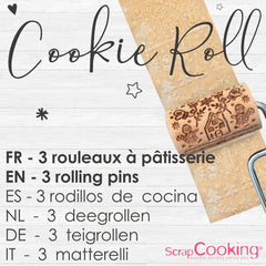 ScrapCooking 3798 Set Rulouri de Biscuiți Crăciun – 3 Mini Rulouri de Biscuiți din Lemn cu Motive – Decorațiuni în Relief – Formă de Biscuiți Sablată