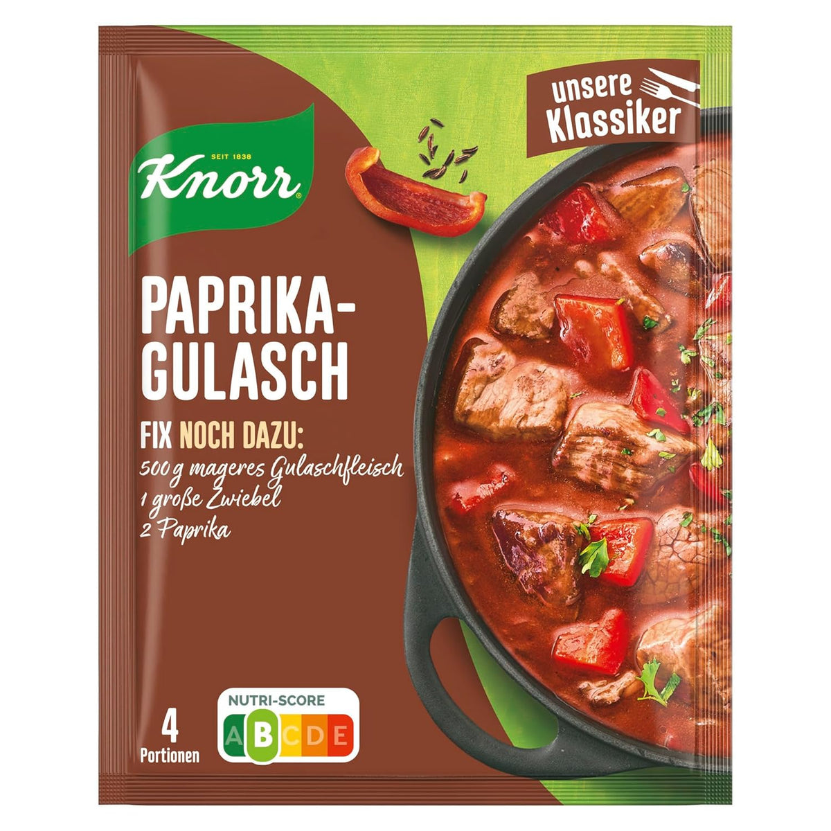Knorr Fix Würzmischung Paprika-Gulasch für eine leckeres Fleischgericht mit natürlichen Zutaten 4 Portionen